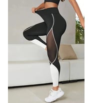 Kadın Yüksek Bel Yanlardan Tül Detaylı çift Renkli Spor Dalgıç Tayt (Beyaz)
