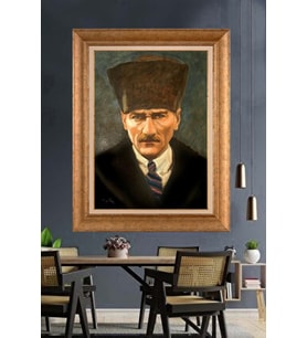 Altın Varaklı Çerçeveli Paspartulu Atatürk Tablo DC1450 (Gold)