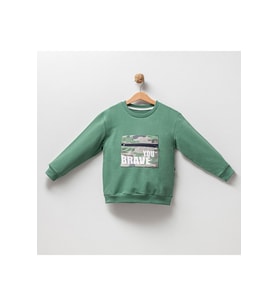 Erkek Çocuk %100 Pamuklu Kamuflaj Cepli Sweatshirt (Yeşil)