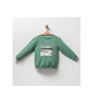 Erkek Çocuk %100 Pamuklu Kamuflaj Cepli Sweatshirt (Yeşil)