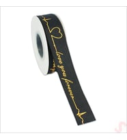 Grogren Kurdele Love You Altın Baskılı, 2,5cm x 23mt - Siyah