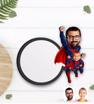 BK Gift Kişiye Özel Süper Baba ve Çocuk Karikatürlü Ahşap Bardak Altlığı-1