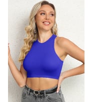 Liona Kadın Bisiklet Yaka Mavi Renk Crop Top Bluz