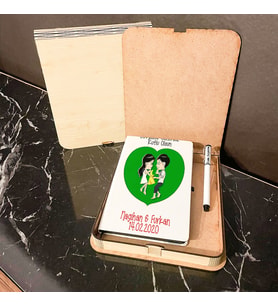 Sevgililer Günü Hediyesi Ahşap Kutulu Defter Kalem Set 011