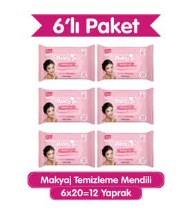 Paddlers 3’ü 1 Arada Makyaj Temizleme Mendili – Yüz, Göz & Dudak İçin, 120 Yaprak (6 Paket x 20’li)