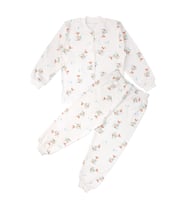 Unisex Ekru Ördek Desenli Çıtçıtlı Pijama Takımı