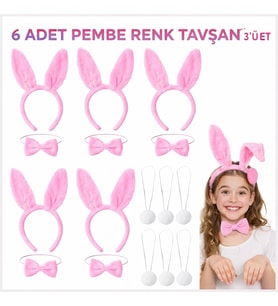 Full Pembe Renk Tavşan Sahne Seti 639lı Set Taç Papyon Kuyruk