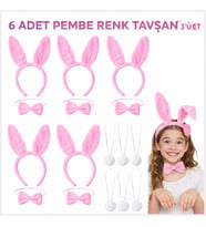 Full Pembe Renk Tavşan Sahne Seti 639lı Set Taç Papyon Kuyruk