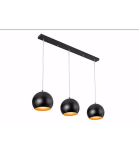 RİOLİGHT RETRO RUSTİK SİYAH İÇİ GOLD KÜRE 3XE27 DUYLU MASA ÜSTÜ SARKIT METAL AVİZE TABAN UZUNLUĞU:60CM