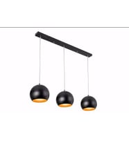 RİOLİGHT RETRO RUSTİK SİYAH İÇİ GOLD KÜRE 3XE27 DUYLU MASA ÜSTÜ SARKIT METAL AVİZE TABAN UZUNLUĞU:60CM