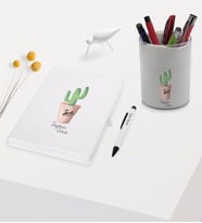 BK Gift Kişiye Özel Kaktüs Tasarımlı Beyaz Defter Kalem ve Kalemlik Hediye Seti - Model 5