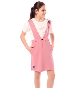 Toontoy Kız Çocuk 2li Salopetli Takım (Koyu Pudra)
