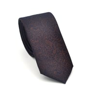 Şal Desenli Kahverengi Dokuma Kumaş Mendilli Slim Fit Kravat // SDK-2508-4