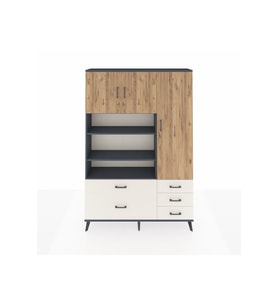 Arges Dolap 9 Raflı 5 Çekmeceli 3 Kapaklı 132x30x195 Antrasit-Çam/Aytaşı