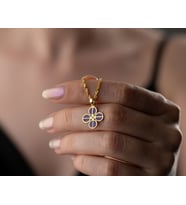 papatya silver 925 ayar dört yaprak lila pırlanta yonca kolye<rose,gold,rodaj>