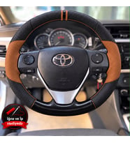 Toyota Corolla E170 Dikme Direksiyon Kılıfı Delikli Deri Parlak Siyah Taba Detay Çift Yüzük ve Dikiş 2013-2019