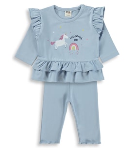 Civil Baby Unicorn Baskılı Fırfırlı 3-18 Ay Takım - Mavi