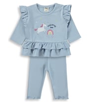 Civil Baby Unicorn Baskılı Fırfırlı 3-18 Ay Takım - Mavi
