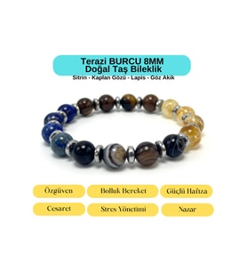 Sertifikalı Terazi Burcu 8mm  Doğal Taş Bileklik