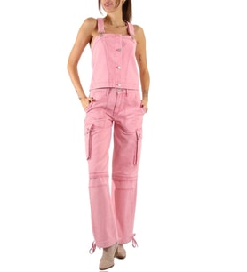 Bol Paça Pembe Kargo Cepli Denim Pantolon