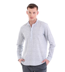 Hatemoğlu Mavi Comfort Fit Baskılı %100 Pamuklu Hakim Yaka Uzun Kollu Casual Gömlek