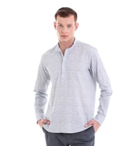 Hatemoğlu Mavi Comfort Fit Baskılı %100 Pamuklu Hakim Yaka Uzun Kollu Casual Gömlek