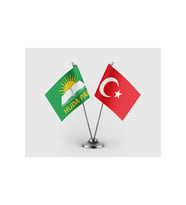 Hür Dava Partisi ve Türk Bayrağı İkili Saten Masa Bayrağı Takımı
