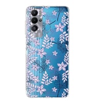 PrintiFy Tecno Pova Neo Uyumlu Kamera Korumalı Floral Lila Tasarımlı Şeffaf Silikon Kılıf