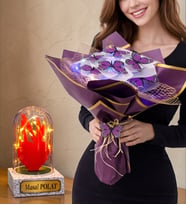 Size Özel Led Işıklı Fanus ve Renkli Led Işıklı Kelebek Buketi (Model 7)