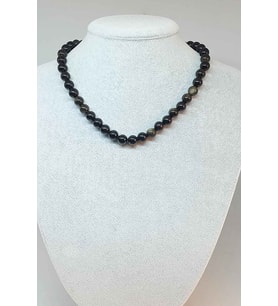 Golden & Siyah Obsidyen Taşı Kolye 8mm (Klipsli)