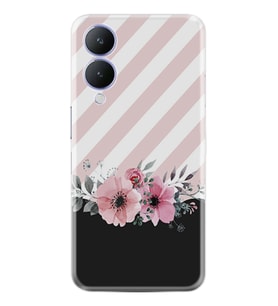 Vivo Y17S Kılıf Resimli Desenli Baskılı Silikon Strip Pink Flowers 1396