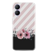 Vivo Y17S Kılıf Resimli Desenli Baskılı Silikon Strip Pink Flowers 1396