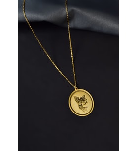 925 Ayar Gümüş Gold Kaplama Aşk Okunu Atan Eros Çizimli Plaka Kolye
