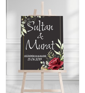 Söz Nişan Düğün İçin 50x70 Karşılama Panosu - Soft Çiçek Temalı