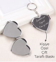 Kişiye Özel Baskılı Çift Taraflı Aynalı Kalp Anahtarlık - İçindeki Çok Değerli Ona İyi Bak Mesajlı Makyaj Aynası Sevgiliye Arkadaşa Hediye