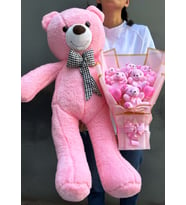 Konsept Hediyelik - 90cm Pembe Ayıcık ve Pembe Ayıcıklı Kalpli Premium Ayıcık Buketi