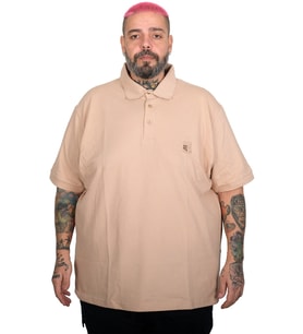 Mode XL Battal Beden Erkek Tshirt Polo Yaka Nakışlı Klasik Pike 20553 Bej