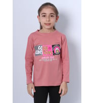 KIZ ÇOCUK UZUN KOLLU TSHİRT 4 MEVSİM BİSİKLET YAKA COOL EDİTİON BASKILI D45 (Pudra)