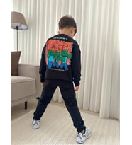 Cg Kids Minecraft Siyah Turuncu Sırt Baskılı Detay Erkek Çocuk 2 iplik Alt Üst Takım Süper Kalite Kumaş