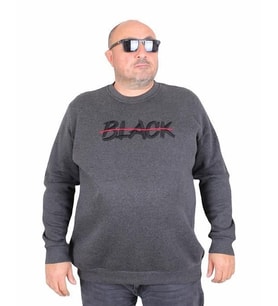 Starbattal Erkek Büyük Beden Sıfır Yaka 3ip Sweat Black 24202 ANTRASİT MELANJ