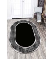 Siyah Silver Çerçeveli Kaymaz Tabanlı Antre Oval Halı AR986 - 100 x 160 cm