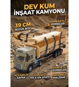 39 Cm Büyük Boy Sesli Işıklı İnşaat Kamyonu - Hareketli Damperli Oyuncak Tır İş Makinesi