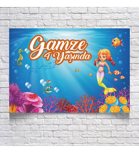 Deniz ve Deniz Kızı Temalı Doğum Günü Afişi 35X50 cm