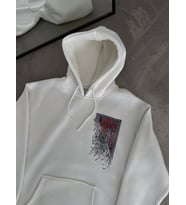 Uzun Kol Kapşonlu Ön Ve Arka Baskılı SweatShirt - Beyaz
