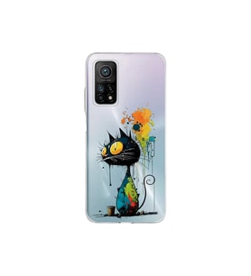 Xiaomi Mi 10t Pro 5g ile Uyumlu Splash Kedi Tasarımlı Şeffaf Silikon Kılıf