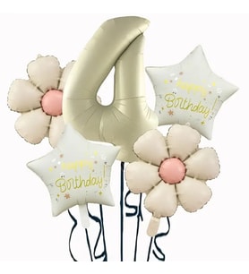 Krem Yıldız 4 Yaş Happy Birthday Yıldız Rakam Folyo Balon Set