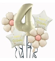 Krem Yıldız 4 Yaş Happy Birthday Yıldız Rakam Folyo Balon Set