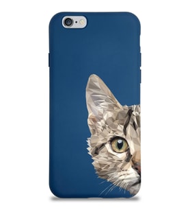 Apple iPhone 6 Plus Uyumlu Lansman Kılıf Catface Tasarımlı İçi Kadife Kapak-Lacivert (Şeffaf)