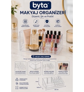 Çok Bölmeli Büyük Şeffaf Makyaj Organizeri, Kozmetik ve Fırça Düzenleyici