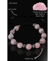 Sertifikalı Gerçek Hematit - Pembe Kuvars Taşı Bileklik (Çok Renkli)